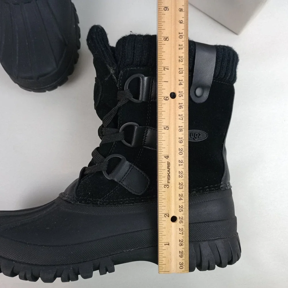 Lugz Womens 7 Black Leather Faux Fur Waterproof Winter Snow Storm Boots